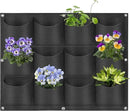 12 Pockets Hanging Planter Bags, Hanging Vertical Wall Mounted Plant Planting Grow Bags, Herb Garden Planter Outdoor Indoor Growing Bag, Gardening Vertical Greening Flower Container(0.6m×0.8m, Black) by CozyNest Decor
