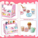WHOHOLL Wooden Ice Cream Counter Playset for Toddler Girl Toys, Play Store Pretend Toy Food Play Kitchen Accessories with Fake Money & Coin, Gifts for 3+ Year-Old Kids (Pink) by TinyTreasures Baby Boutique