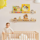 Fun Memories Nursery Book Shelves - Rustic Natural Solid Wood Floating Bookshelf for Kids - Wall Book Shelves for Kids Room (Natural, 32inch - 2P) by TinyTreasures Baby Boutique