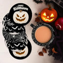 Coaster for Drinks Set of 6, Happy Halloween Pumpkin Spider Web Black Absorbent Round Ceramic Stone Mat, with Cork Base and Metal Holder, Gift for Housewarming Room Bar Decor by CozyNest Decor