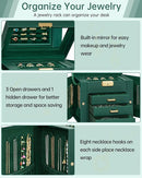 AKOZLIN 4-Tier Jewelry Box Leather Jewelry Storage Organizer with 3 Drawers Lockable for Women Girls Ring Necklace Earring Bracelet Holder with Mirror Forest Green by TinyTreasures Baby Boutique
