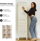 Room Divider with Shelves, 5.6 Ft Tall Folding Wood Screen with Double Hinges for Home Office Bedroom Hotel Decoration (4 Panels, White-Washed) by CozyNest Decor