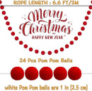 Jishi 3Pk Red Felt Berry Pom Pom Ball Garland Christmas Decorations Indoor Home Decor, Cute Red Berry Christmas Tree Ornaments, String of Pompom Bead Garland Hanging Xmas Holiday Birthday Party Banner by CozyNest Decor