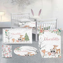 Custom Nursery Crib Bedding Set: Personalized Name 4 Piece Sika Deer & Fox Pattern Baby Crib Sets for Girls - Toddler Double Layer Blanket Set, Comfortable Crib Bed Sheets for Baby Toddlers by TinyTreasures Baby Boutique