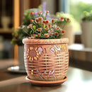 Ceramic Pot with Drainage Hole and Saucer, Plant Pots, Modern Decorative Planters for House Plants Indoor Flowers Plants, Cute Flower Pot - Gifts (Wicker (1.6 L)) by CozyNest Decor