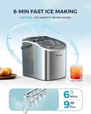 EUHOMY Countertop Ice Maker Machine with Handle, 26lbs Per Day, 9 Ice Cubes Ready in 6 Mins, Auto-Cleaning Portable Ice Maker with Basket and Scoop, for Home/Kitchen/Camping/RV (Silver) by CozyNest Decor