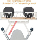 TJ.MOREE Ironing Board Hanger Wall Mount - Laundry Room Decor Iron and Ironing Board Holder with Large Storage Wooden Base Basket and Removable Hooks(T&V Shaped) Cream by CozyNest Decor