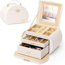 Homde Girls Jewelry Box Jewelry Storage Case Organizer with Mirror for Rings, Earrings, Bracelets, Necklaces (White + Gold) by TinyTreasures Baby Boutique