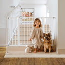Babelio Metal Baby Gate, 29-48“ Auto Close Easy Install Pet Gate, Extra Wide Walk Thru Child Safety Gate, Pressure Mounted Dog Gate for Doorways & Stairs, with Y Spindle Rods, White by TinyTreasures Baby Boutique