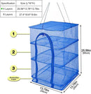 Drying Rack 4 Layers Folding Mesh, Foldable Nylon Netting, Hanging Drying Net, for Shrimp, Fish, Fruit, Vegetables, Herb, with Zipper Opening - Blue (25.59X13.78X13.78 in) by CozyNest Decor
