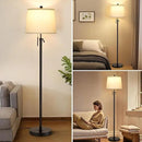 Black Floor Lamps for Living Room Adjustable Height Standing Lamp Modern Tall Pole Lamps for Bedroom Office with White Linen Shade 3 Color Temperature 9W LED Bulb Included by CozyNest Decor