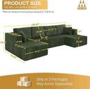HYJT-H&K Modular Sectional Sofa Cloud Secttional Couch, 132" Comfy U Shaped Couches for Living Room, Deep Seat Memory Foam Fluffy Plush Corduroy Boneless Couch Sectionals with Chaise, Green by CozyNest Decor