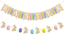 Easter Party Decorations Burlap Rabbit Bunny 3D Felt Egg with Wood Beads Garland Felt Easter Sign Burlap Pennant Banner Flag with Pastel Ribbon for Easter Spring Birthday Baby Shower Party Supplies by CozyNest Decor