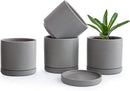 D'vine Dev Set of 4 Small Ceramic Plant Pots, 4.6 Inch Succulent Planter Pot for Plants with Drainage Hole and Saucer, Grey, 94-X-B-3 by GreenHaven Gardens