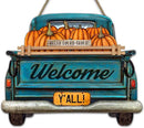 Interchangeable Welcome Sign for Front Door Blue Farmhouse Truck Decor Hanging Sign with 11 Interchangeable Seasonal and Holiday Decor Signs 12x14 in. (Blue Farmhouse Truck) by CozyNest Decor