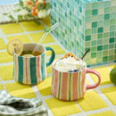 Striped Ceramic Coffee Mugs Set - 2 Pack, Pink & Green，Perfect for Morning Brew or Tea and Cocoa - for Coffee Lovers by CozyNest Decor