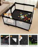 Foldable Baby Playpen with Non-Removable Thick Mat, Extra Large Collapsible Play Yard for Babies & Toddlers, Portable Travel Playpen with Gate, Safe Activity Center (59"×71" Black) by TinyTreasures Baby Boutique