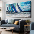 Arjun Blue Abstract Wall Art Canvas Teal Ocean Sailboat Picture Modern Turquoise Coastal Nautical Painting, Extra Large 58"x29" Framed Textured Artwork for Living Room Bedroom Home Office Wall Decor by CozyNest Decor