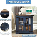 Farmhouse End Table with Charging Station,24" Large Sofa Side Table with Glass Barn Door, Rustic Wood Nightstand Bedside Table with Adjustable Storage Shelf for Living Room, Bedroom, Blue by CozyNest Decor