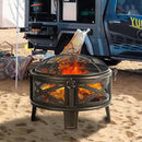 Breezz 26 Inch Wood Burning Fire Pit with Cooking Grill and Spark Screen, Outdoor Metal Round Firepit for Patio, Backyard, Bonfire Party, Camping by GreenHaven Gardens