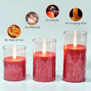 Flameless Flickering Remote Control Candle, Glass Pillar Candle,3 Pack (D:3"×H:4" 5" 6") LED 3D Flame Romantic Candle,Battery Operated Real Wax, Ideal for Wedding, Home Decor Holiday (Red) by GreenHaven Gardens