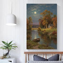 Small house by the stream under the moonlight tranquil style suitable for living room bedroom and office landscape poster wall art by CozyNest Decor