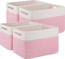 4 Pack Storage Baskets for Organizing, Woven Baskets for Shelves - Perfect for Toys, Books, Towels, and Clothes, Durable Gift Basket Bins Toy Storage, 12.7''Lx9''Wx7.8''H, Pink & White by CozyNest Decor