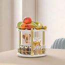 Lazy Susan Organizer, Rotating Spice Rack, 2 Tier Spice Turntable Organizer, Industrial Turntable Spice Holder, for Kitchen Countertop and Cabinet, Compact and Versatile, White and Gold SR22DW by CozyNest Decor