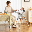 BABY JOY Baby High Chair, 6 in 1 Convertible Wooden Highchair for Babies & Toddlers with Adjustable Legs, Removable Double Tray, Safety Harness & Waterproof PU Cushion (Gray) by TinyTreasures Baby Boutique