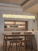 W48 Modern Rectangular Crystal Chandeliers Dining Room Chandelier,Silver Pendant Light Fixture with Remote Control for Living Room Kitchen Island by CozyNest Decor