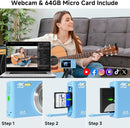 Digital Camera, FHD 4K 44MP Digital Camera, 16X Digital Zoom, Digital Point and Shoot Camera with 3-LED Fill Lights, 64GB SD Card, Compact Camera for Kids Teen Boys Girls, Blue by TinyTreasures Baby Boutique