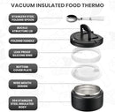 Soup Thermo for Hot Food Kids 13.5oz Lunch Containers with Buckle Lid Wide Mouth Hot Food Jar Vacuum Insulated Stainless Steel Bento Box Leakproof with Spoon(Black) by TinyTreasures Baby Boutique