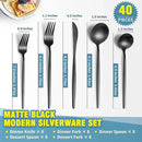 Matte Black Silverware Set for 8,Modern Stainless Steel Brushed Cutlery Set,40-Pieces Heavy Duty Flatware Set,Knives Spoons and Forks Set Utensils Set, Satin Finish, Dishwasher Safe by CozyNest Decor