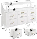 TV Stand for Bedroom with LED Lights & Charging Station, 7 Drawer with Open Shelf, Media Console for Living Room & Chest of Drawers for Closet, Entryway, Hallway, 4 Hooks, White by CozyNest Decor