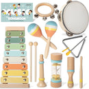 Baby Musical Instruments - Wooden Montessori Toys for Toddlers 1-3,Modern Boho Xylophone Includes Songbook with 13 Kids' Songs,Neutral Colors Wooden Percussion Instruments Set by TinyTreasures Baby Boutique