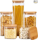 Square Glass Food Storage Jars with Lids[Set of 5], Perfect for Pasta, Cookies, Nuts, Coffee, Cereal, Flour,Organize Your Kitchen and Pantry with these BPA-Free Glass Jars with Canisters by CozyNest Decor