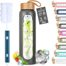 Aqulea Glass Water Bottles with Silicone Sleeve - BPA Free Reusable Wide Mouth Glass Motivational Water Bottles with Fruit Infuser – Leak Proof Borosilicate Water Bottle with Time Marker by CozyNest Decor