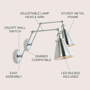 JONATHAN Y JYL7460A-SET2 Rover 7" Farmhouse Industrial Adjustable Arm Metal LED Wall Sconce Rustic Bohemian 2700K LED 4W Bulb for Entryway Lobby Kitchen Bathroom Bedroom Hallway, Chrome (Set of 2) by CozyNest Decor