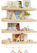 Fixwal Nursery Shelves, 16.5 Inch Floating Bookshelves for Wall Set of 4, Scalloped Wall Book Shelves with Towel Rack for Kids, Toddler Room, Baby Room, Nursery Decor and Storage(Natural Wood) by TinyTreasures Baby Boutique