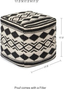 REDEARTH · Tufted Pouf Ottoman with Filler Textured Storage Cube Bean Bag Pouffe Footrest for Living Room, Bedroom, Nursery, Kidsroom; 100% Cotton (17.5"X17.5"X17.5", Linear Diamond Black) by CozyNest Decor