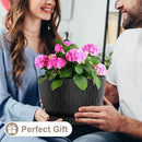 12 Inch Large Plant Pots for Indoor or Outdoor Plants, Wide Water Ripples Flower Pots with Drainage Holes & Saucer, Plastic Planters Set for Garden & Home Decor (Black) by GreenHaven Gardens