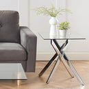 Modern Style Square Side Table with Tempered Glass Top and Metal Tubular Legs, Silver 20”Dx20”Wx22”H by CozyNest Decor