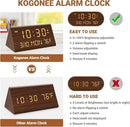 Kogonee Wooden Digital Alarm Clock, 0-100% Dimmer, 2 Alarm Settings, Weekday/Everyday Mode, 9 Mins Snooze, 12/24H, Temperature and Date Display for Office, Travel, Bedroom Alarm Clock (Brown) by CozyNest Decor