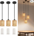Pendant Light Boho Hanging Lamp - Rattan & Linen 2-in-1 Shade, Adjustable Hanging Lights Fixture for Kitchen Island, Dining Room, Farmhouse, Bedroom (3 Pack) by CozyNest Decor