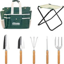 Gardening Tool Set, Stainless Steel 7-Piece Gardening Tools with Heavy-Duty Folding Stool and Detachable Canvas Tote Bag, Green and White, Ideal Gardening Gifts for Women and Men by GreenHaven Gardens