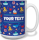 Personalized Mug for Kids - Nautical - Custom Name/Text, Ceramic Hot Chocolate/Cocoa/Coffee Cup for Boys/Girls, Birthday/Christmas/Holiday Gift - 15 oz, White Handle by TinyTreasures Baby Boutique
