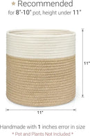 Dahey Jute Spliced Cotton Rope Plant Basket Modern Woven Storage Basket for 10" Floor Indoor Planter, Decorative Flower Pots Cover Laundry Bin with Handle Rustic Home Decor, White and Beige by GreenHaven Gardens