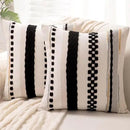 Boho Throw Pillow Covers 18x18 Set of 2 Farmhouse Decorative Cushion Case Striped Square Pillows Cover Chenille Pillow Cases Accent Neutral Pillowcase for Sofa Couch Bed,Black by CozyNest Decor