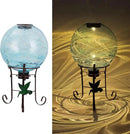 10 Inch Solar Glass Gazing Ball, with 9.4" Tall Metal Gazing Globe Stand, Solar Ball Lights Display Holder Set for Outdoor Garden Lawn Yard Decoration, Blue Water Ripple by CozyNest Decor