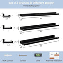 Picture Ledge Wall Shelves - 36 Inch Width Set of 3, Solid Pine Wood Rustic Floating Ledge Shelves for Kids' Room, Bedroom, Kitchen, Bathroom, Living Room, Nursery Display Wall Decor, Black by TinyTreasures Baby Boutique